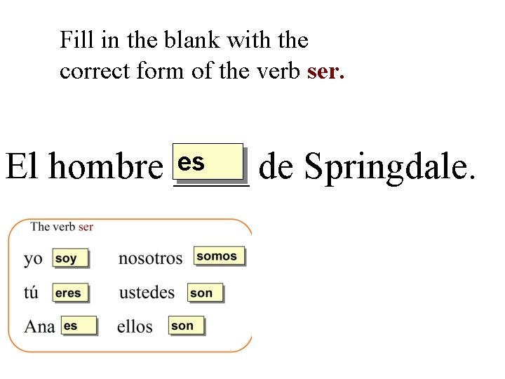 Fill in the blank with the correct form of the verb ser. es El