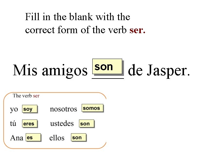 Fill in the blank with the correct form of the verb ser. Mis amigos