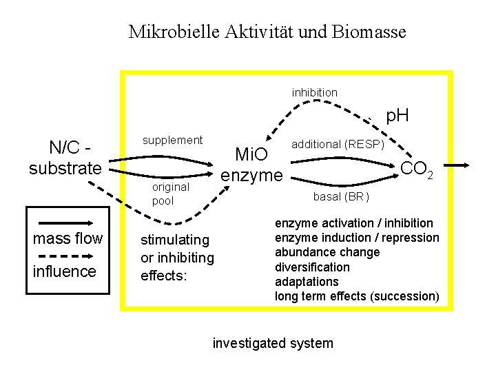 Mikrobielle Aktivität und Biomasse inhibition p. H N/C substrate supplement Mi. O enzyme original