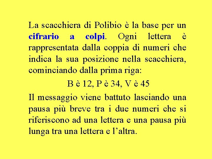 La scacchiera di Polibio è la base per un cifrario a colpi. Ogni lettera