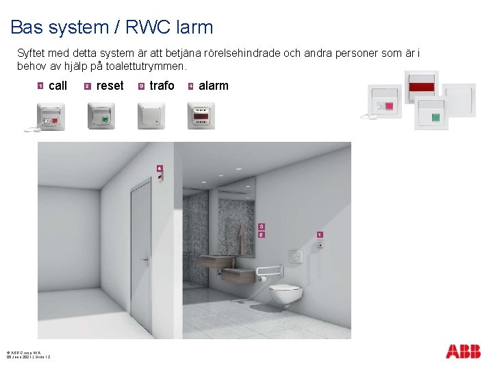Bas system / RWC larm Syftet med detta system är att betjäna rörelsehindrade och