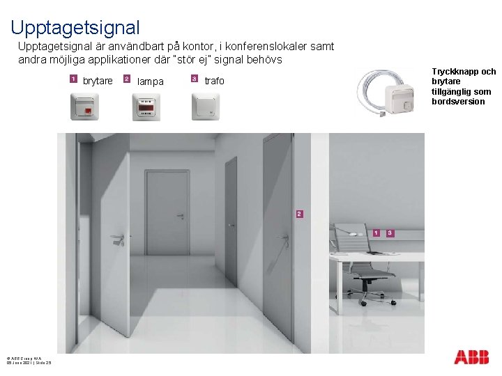 Upptagetsignal är användbart på kontor, i konferenslokaler samt andra möjliga applikationer där “stör ej”