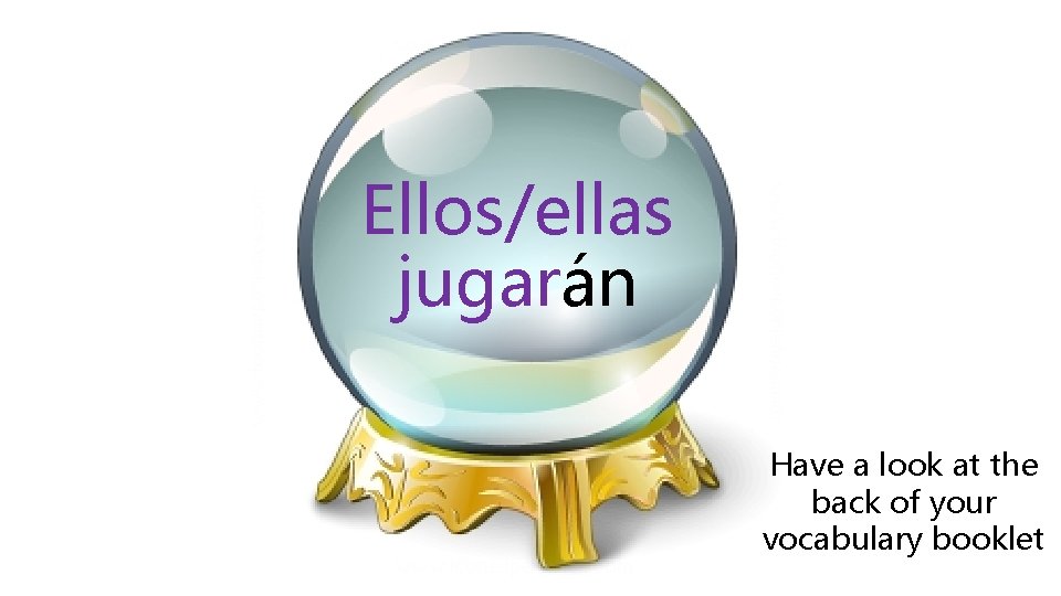 Ellos/ellas jugarán Have a look at the back of your vocabulary booklet 