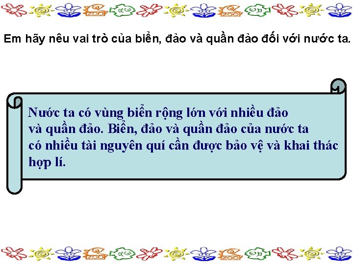 Em hãy nêu vai trò của biển, đảo và quần đảo đối với nước