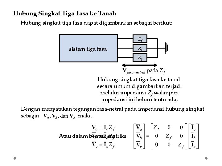 Hubung Singkat Tiga Fasa ke Tanah Hubung singkat tiga fasa dapat digambarkan sebagai berikut: