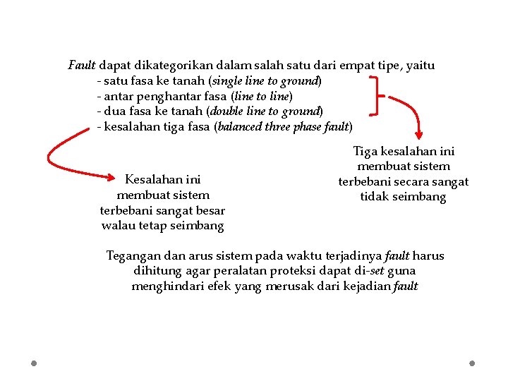 Fault dapat dikategorikan dalam salah satu dari empat tipe, yaitu - satu fasa ke