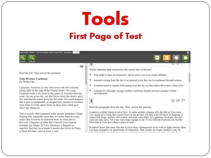 Tools First Page of Test 