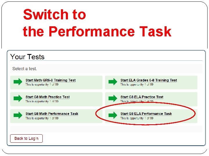 Switch to the Performance Task 