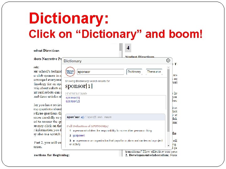Dictionary: Click on “Dictionary” and boom! 
