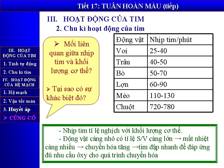 Tiết 17: TUẦN HOÀN MÁU (tiếp) III. HOẠT ĐỘNG CỦA TIM 1. Tính tự