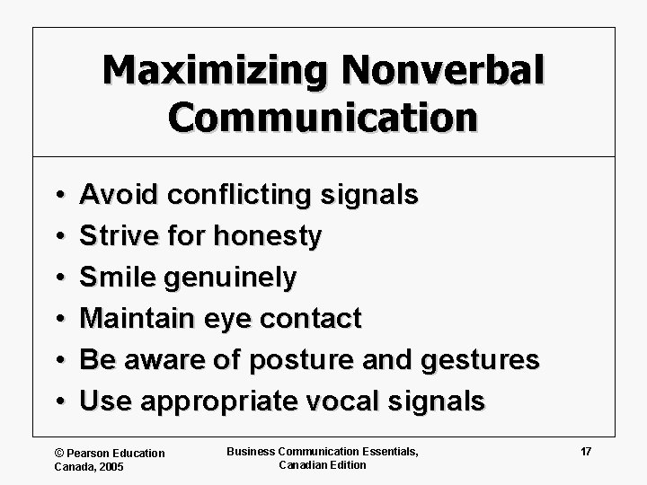 Maximizing Nonverbal Communication • • • Avoid conflicting signals Strive for honesty Smile genuinely