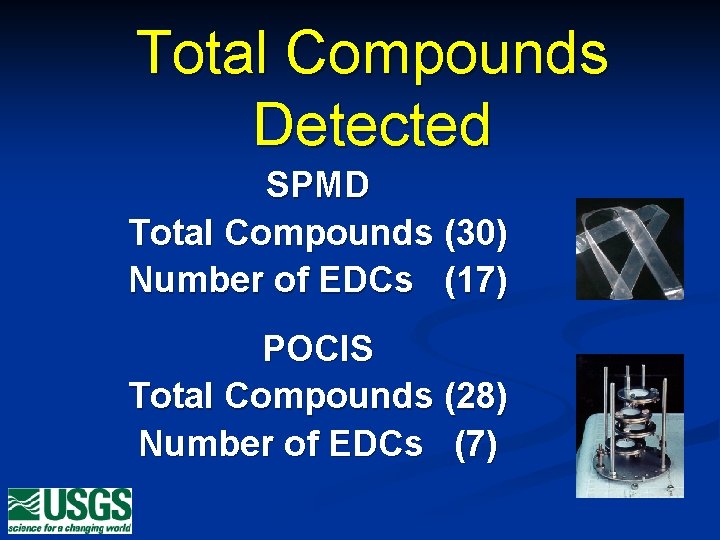 Total Compounds Detected SPMD Total Compounds (30) Number of EDCs (17) POCIS Total Compounds