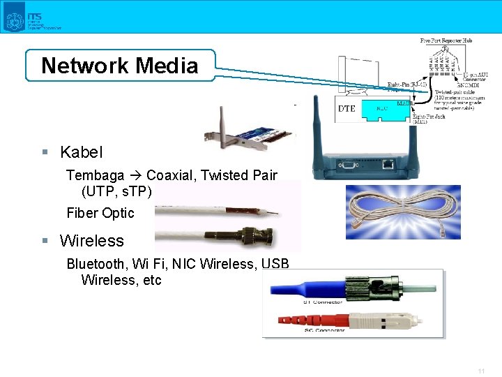 Network Media § Kabel Tembaga Coaxial, Twisted Pair (UTP, s. TP) Fiber Optic §