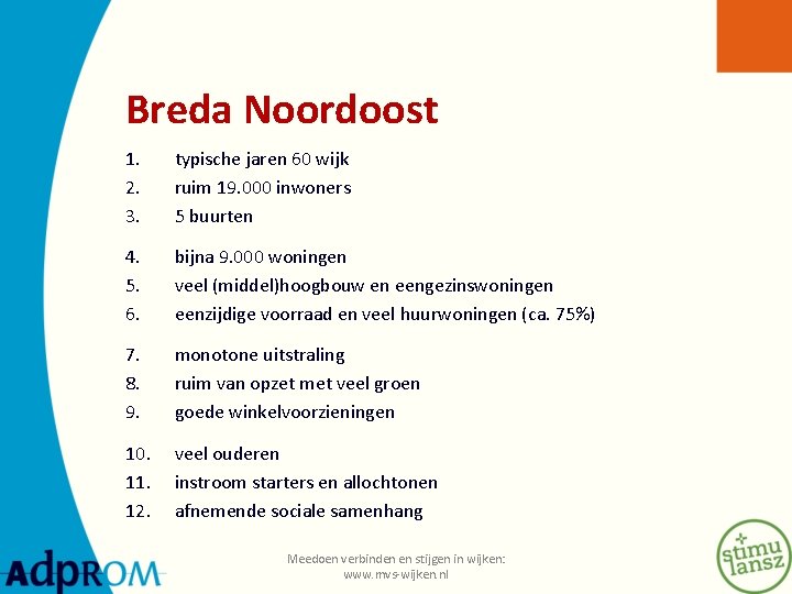 Breda Noordoost 1. 2. 3. typische jaren 60 wijk ruim 19. 000 inwoners 5