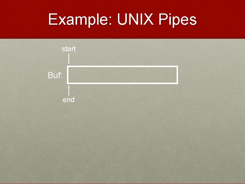 Example: UNIX Pipes start Buf: end 