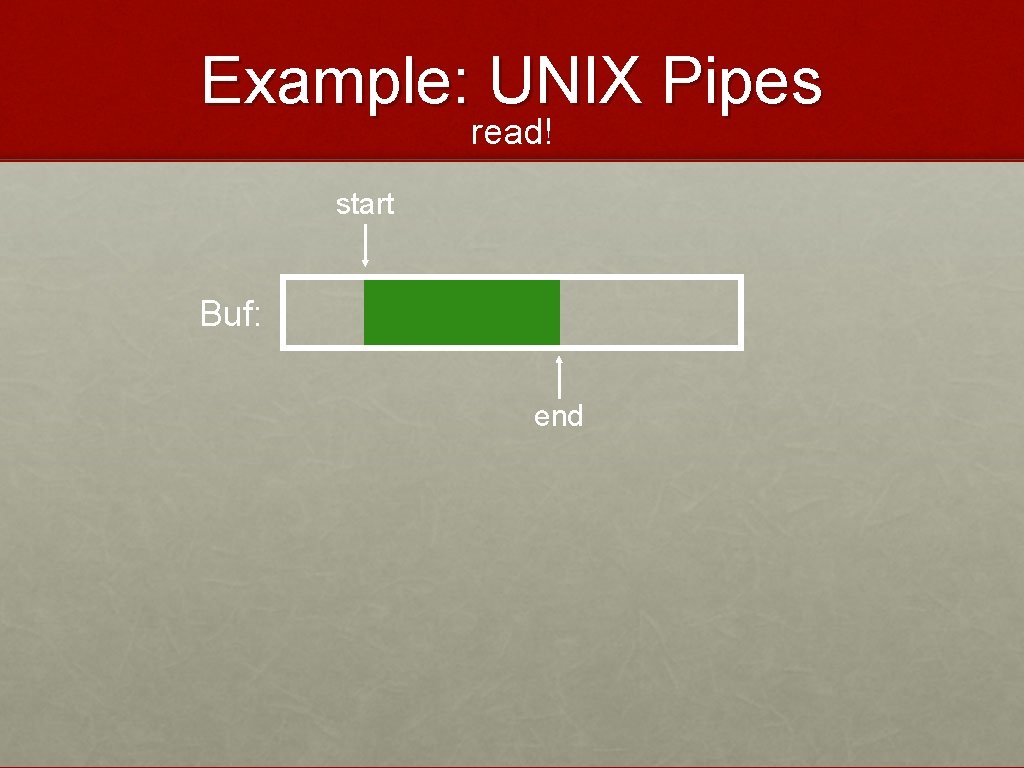 Example: UNIX Pipes read! start Buf: end 