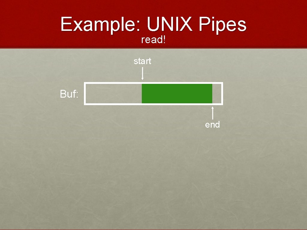 Example: UNIX Pipes read! start Buf: end 