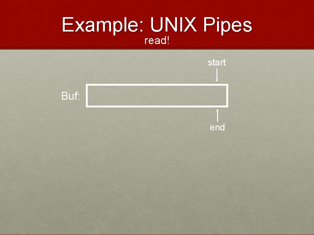 Example: UNIX Pipes read! start Buf: end 