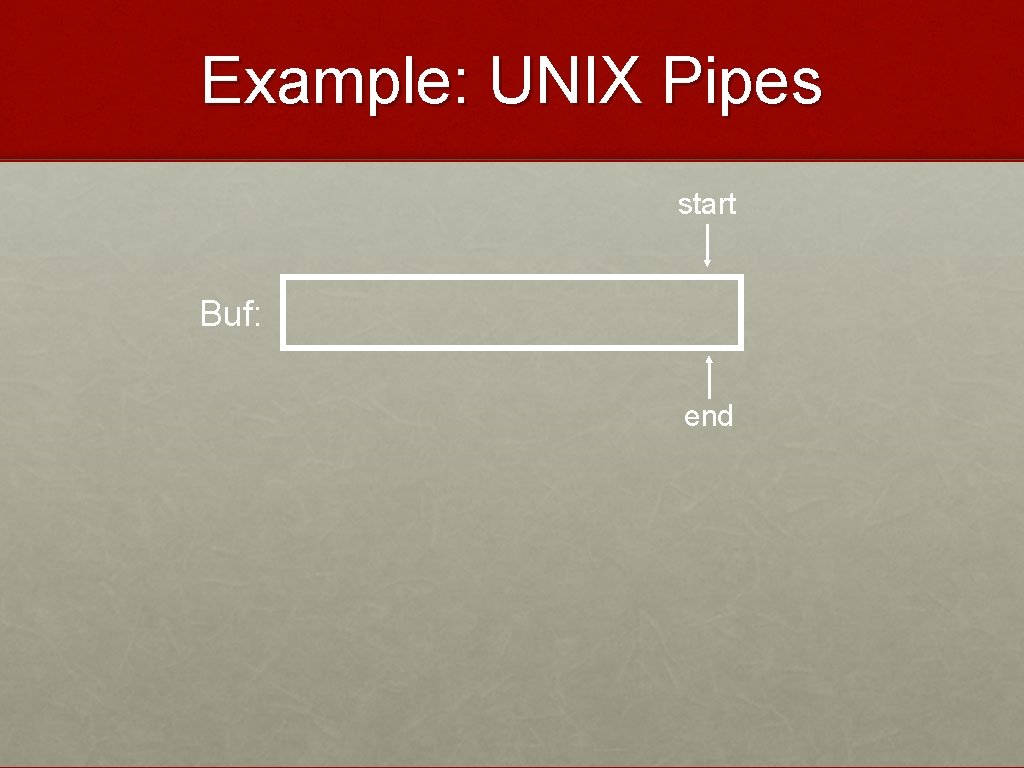 Example: UNIX Pipes start Buf: end 