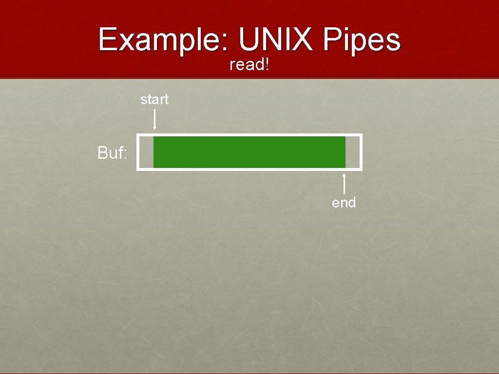 Example: UNIX Pipes read! start Buf: end 