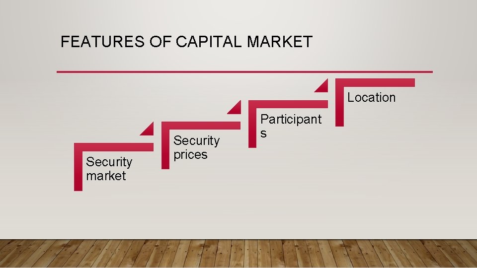 FEATURES OF CAPITAL MARKET Location Security market Security prices Participant s 