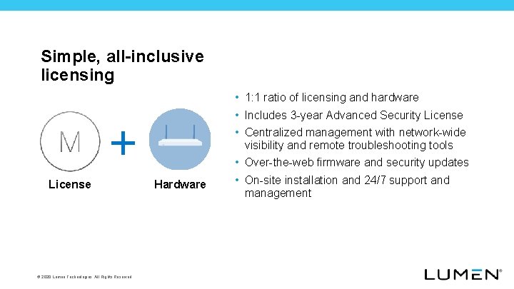 Simple, all-inclusive licensing • 1: 1 ratio of licensing and hardware • Includes 3