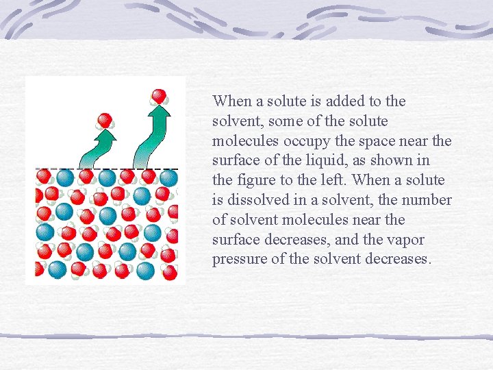 When a solute is added to the solvent, some of the solute molecules occupy