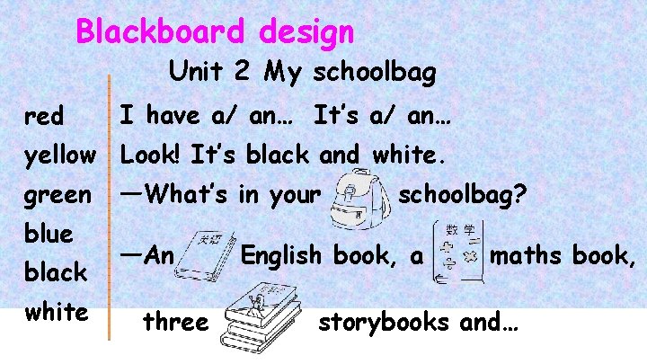 Blackboard design Unit 2 My schoolbag red I have a/ an… It’s a/ an…