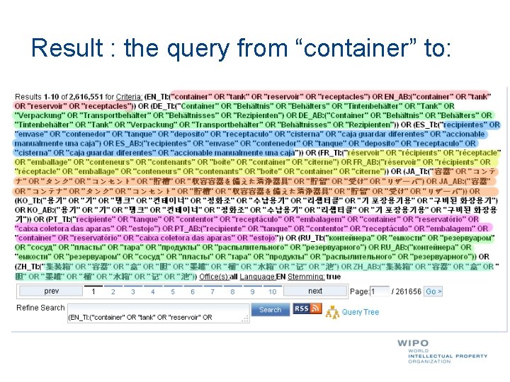 Result : the query from “container” to: 