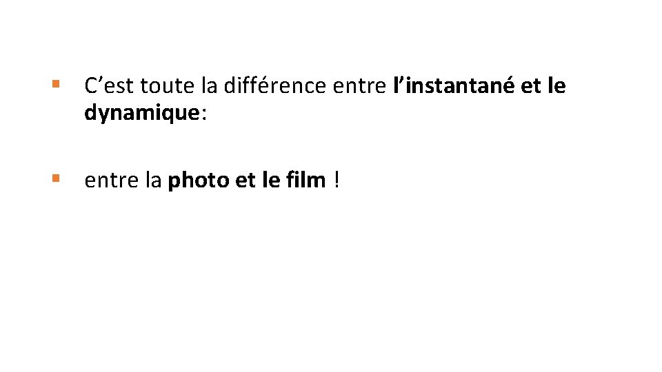 § C’est toute la différence entre l’instantané et le dynamique: § entre la photo