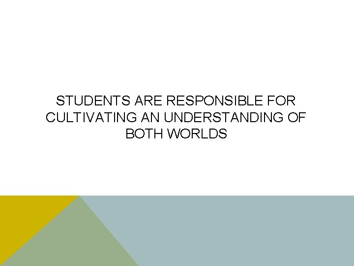 STUDENTS ARE RESPONSIBLE FOR CULTIVATING AN UNDERSTANDING OF BOTH WORLDS 