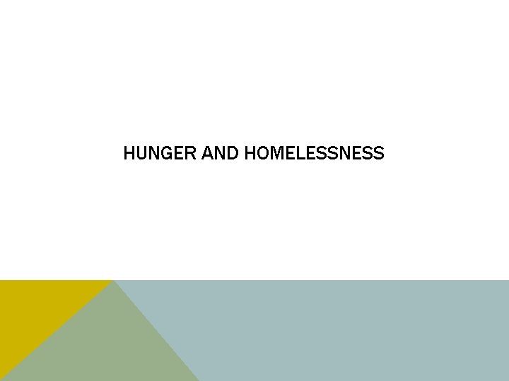 HUNGER AND HOMELESSNESS 