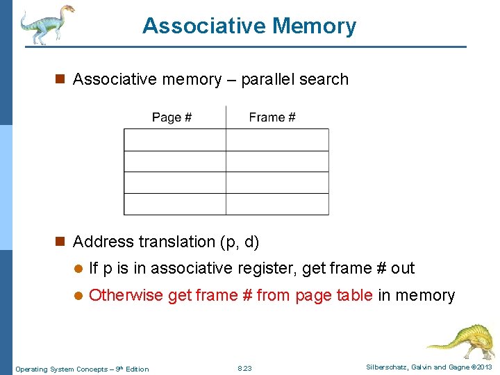 Associative Memory n Associative memory – parallel search n Address translation (p, d) l