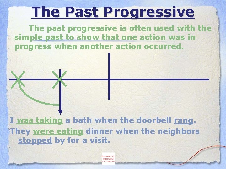 The Past Progressive The past progressive is often used with the simple past to