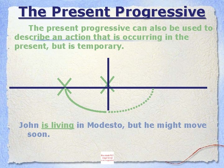 The Present Progressive The present progressive can also be used to describe an action