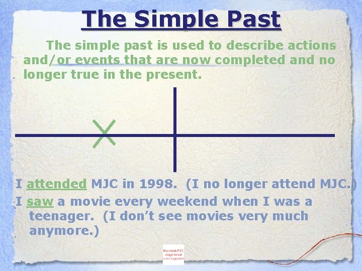 The Simple Past The simple past is used to describe actions and/or events that