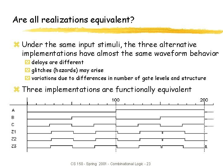 Are all realizations equivalent? z Under the same input stimuli, the three alternative implementations