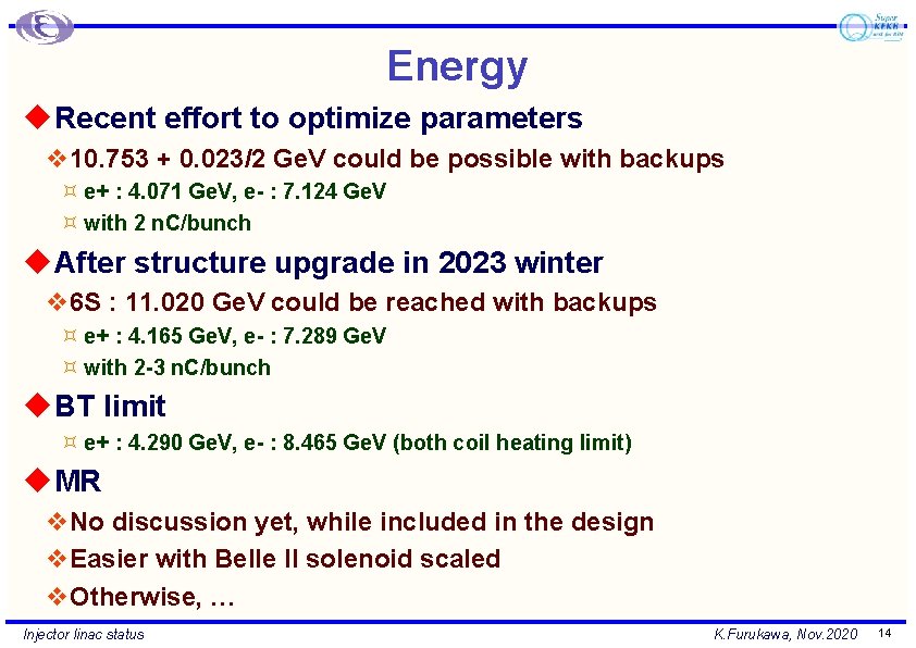 Energy u Recent effort to optimize parameters v 10. 753 + 0. 023/2 Ge.