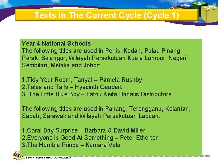 Texts In The Current Cycle (Cycle 1) Year 4 National Schools The following titles Texts In The Current Cycle (Cycle 1) Year 4 National Schools The following titles