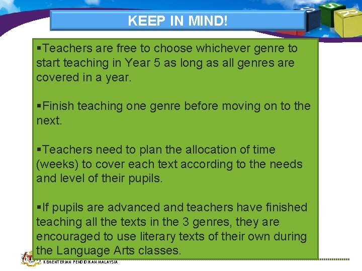 KEEP IN MIND! §Teachers are free to choose whichever genre to start teaching in KEEP IN MIND! §Teachers are free to choose whichever genre to start teaching in