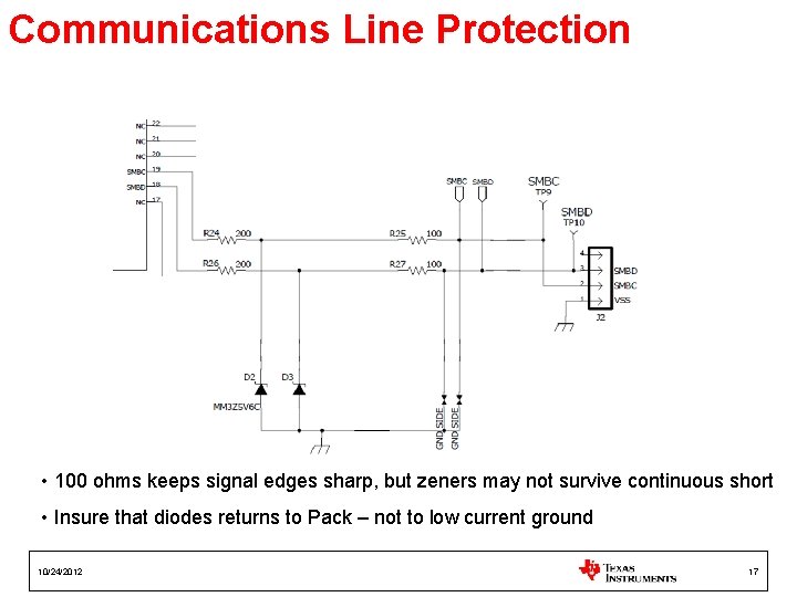 Communications Line Protection • 100 ohms keeps signal edges sharp, but zeners may not