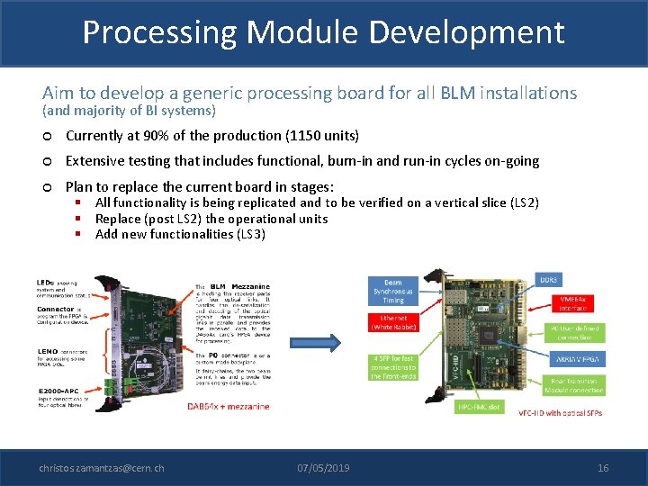 Processing Module Development Aim to develop a generic processing board for all BLM installations