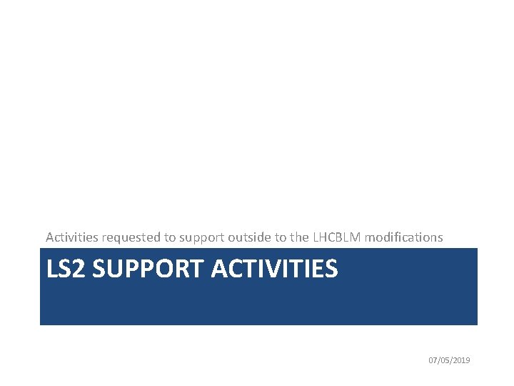 Activities requested to support outside to the LHCBLM modifications LS 2 SUPPORT ACTIVITIES 07/05/2019