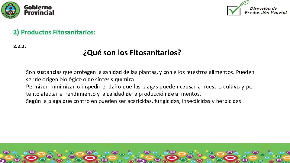 2) Productos Fitosanitarios: 2. 2. 2. ¿Qué son los Fitosanitarios? Son sustancias que protegen