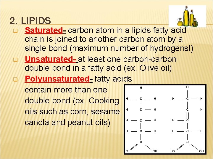2. LIPIDS q q q Saturated- carbon atom in a lipids fatty acid chain