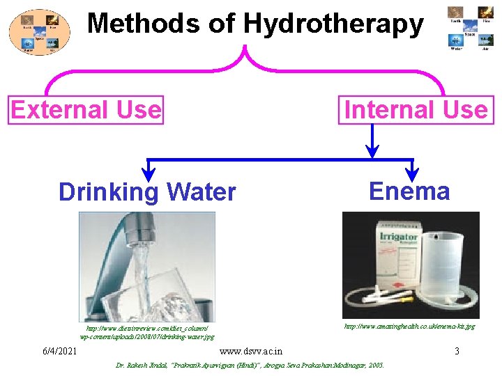 Methods of Hydrotherapy External Use Internal Use Drinking Water Enema http: //www. dietsinreview. com/diet_column/