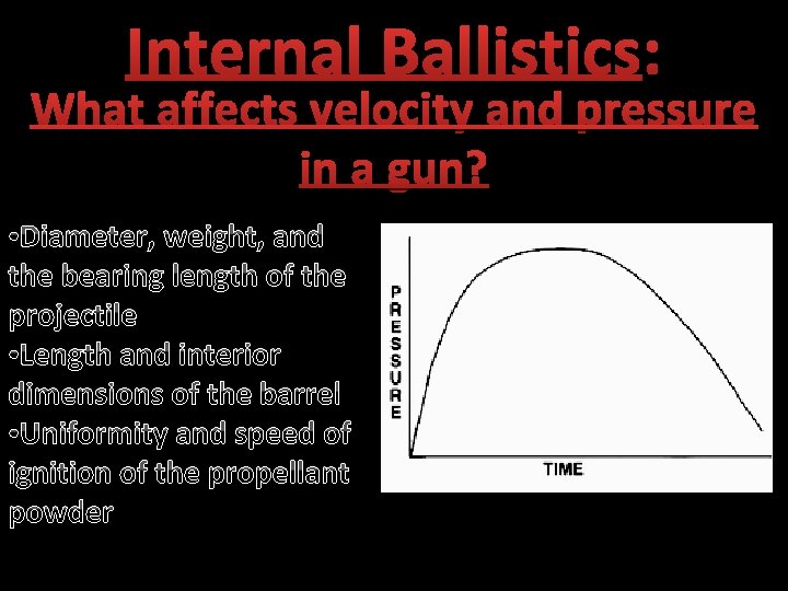 Internal Ballistics: What affects velocity and pressure in a gun? • Diameter, weight, and