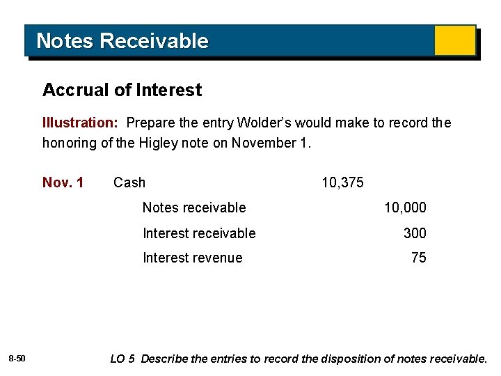 Notes Receivable Accrual of Interest Illustration: Prepare the entry Wolder’s would make to record
