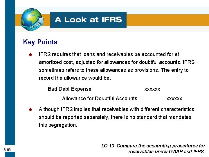 Key Points u IFRS requires that loans and receivables be accounted for at amortized
