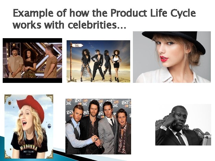 Example of how the Product Life Cycle works with celebrities… 